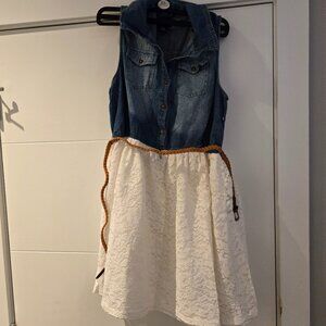 Lilt Women’s Denim & Lace Sleeveless Mini Dress | Size XXL | Blue & White